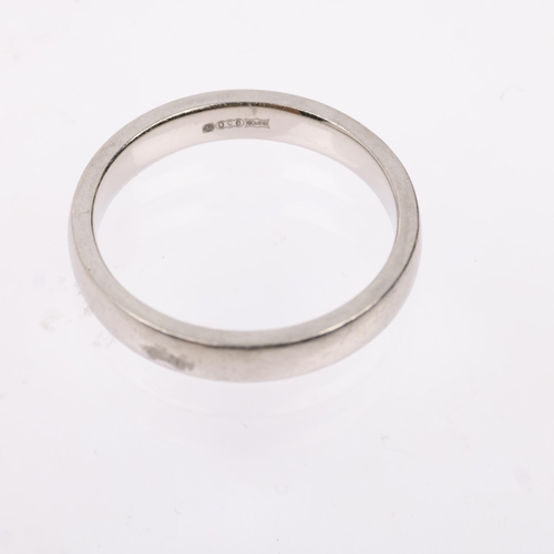 1321 - A modern platinum wedding band ring, band width 3.1mm, size L, 3g