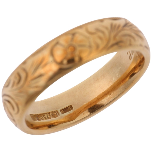 1322 - A late 20th century 18ct gold wedding band ring, maker AM, London 1997, in the Victorian style with ... 