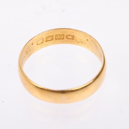 1323 - An early 20th century 22ct gold wedding band ring, indistinct maker, London 1904, band width 4.8mm, ... 