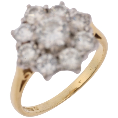 1330 - A late 20th century 18ct gold diamond flowerhead cluster ring, indistinct maker, London 1983, claw s... 