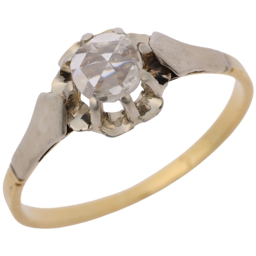 1333 - An Art Deco 18ct gold solitaire diamond ring, claw set with rose-cut diamond, diamond measures appro... 