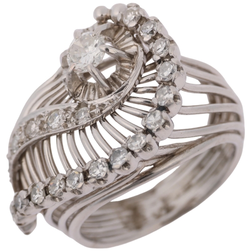 1334 - A mid-20th century diamond openwork eye cocktail ring, set with round brilliant and eight-cut diamon... 