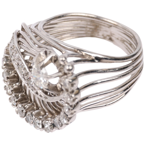 1334 - A mid-20th century diamond openwork eye cocktail ring, set with round brilliant and eight-cut diamon... 