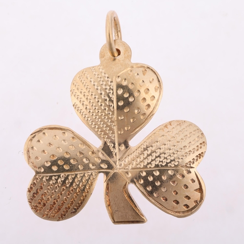 1341 - An Irish 9ct gold novelty shamrock charm/pendant, maker O'C2, Dublin 1967, 23.8mm, 4.4g