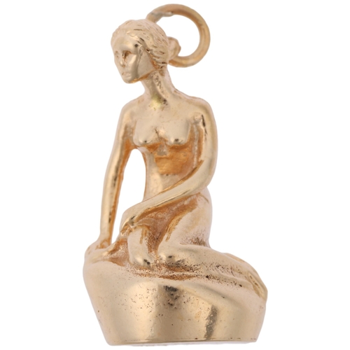 1342 - A Danish modernist 14ct gold figural Little Mermaid charm/pendant, Bernhard Hertz, 23.9mm, 8.9g