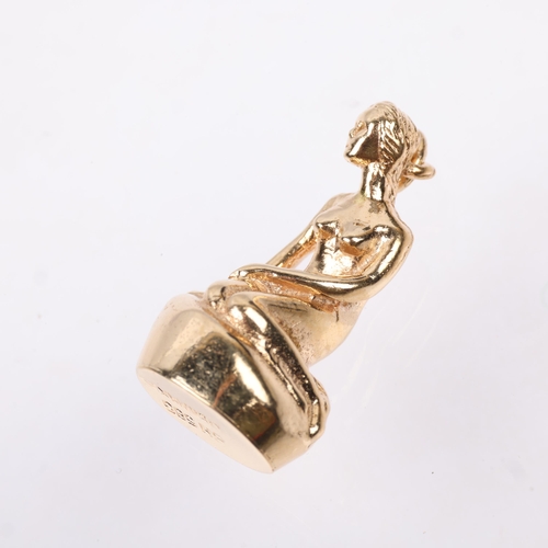 1342 - A Danish modernist 14ct gold figural Little Mermaid charm/pendant, Bernhard Hertz, 23.9mm, 8.9g