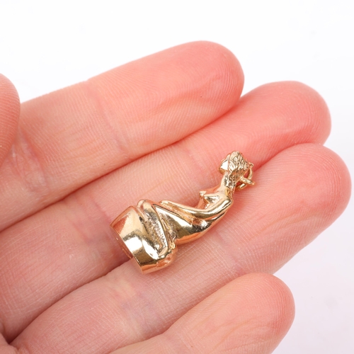 1342 - A Danish modernist 14ct gold figural Little Mermaid charm/pendant, Bernhard Hertz, 23.9mm, 8.9g