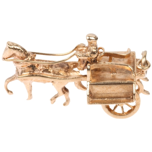 1343 - A late 20th century Irish 9ct gold novelty horse and cart charm/pendant, indistinct maker, Dublin 19... 