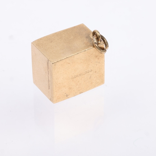 1344 - A mid-20th century 9ct gold novelty one pound note 'In emergency break glass' charm/pendant, maker G... 