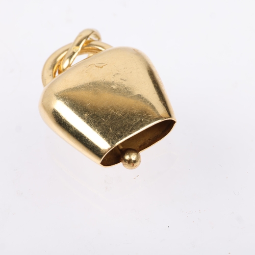 1345 - An Italian 18ct gold and red enamel novelty Swiss flag cowbell charm/pendant, 18.6mm, 3.2g