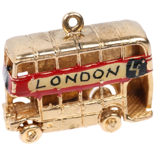 1347 - A late 20th century 9ct gold novelty London double-decker bus charm/pendant, maker GJ Ltd, indistinc... 