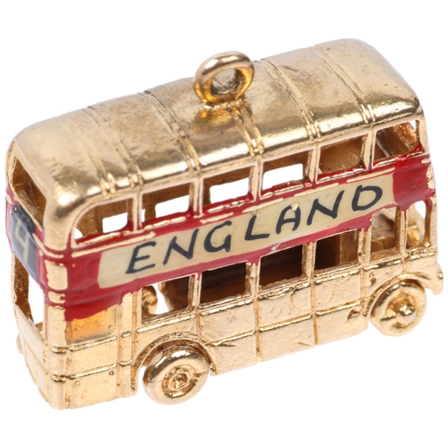 1347 - A late 20th century 9ct gold novelty London double-decker bus charm/pendant, maker GJ Ltd, indistinc... 