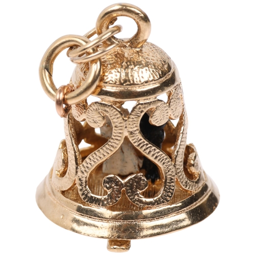 1348 - A late 20th century 9ct gold novelty wedding bell and couple charm/pendant, maker IJ Ltd, London 197... 