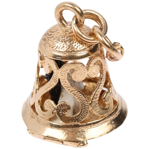 1348 - A late 20th century 9ct gold novelty wedding bell and couple charm/pendant, maker IJ Ltd, London 197... 