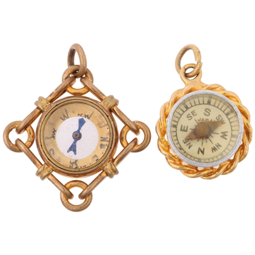 1355 - A mid-20th century 9ct gold novelty compass fob, 3.3g, and a similar early 20th century gilt-metal c... 