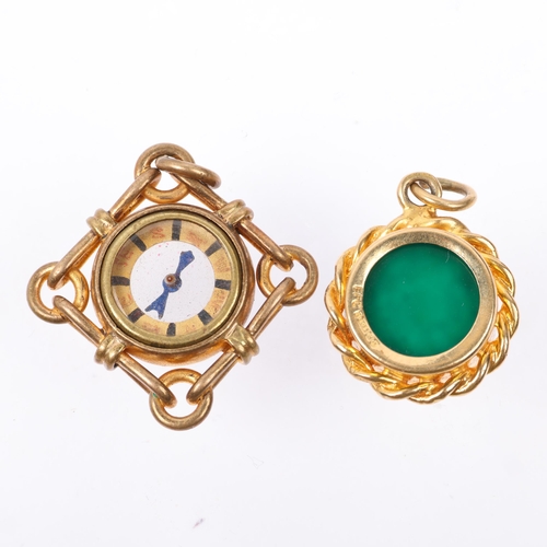 1355 - A mid-20th century 9ct gold novelty compass fob, 3.3g, and a similar early 20th century gilt-metal c... 