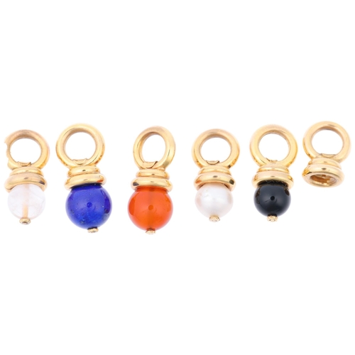 1357 - A set of 5 Italian 9ct gold hardstone charms, and another mount, largest 23.5mm, 10.7g gross (6)