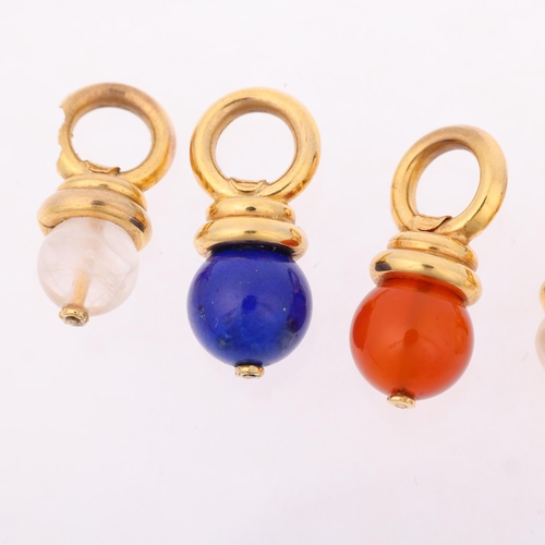 1357 - A set of 5 Italian 9ct gold hardstone charms, and another mount, largest 23.5mm, 10.7g gross (6)