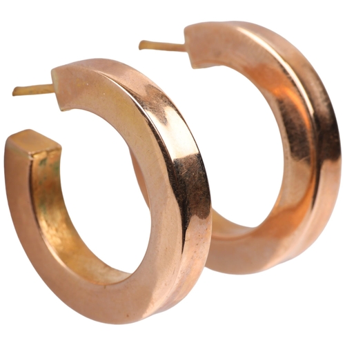 1363 - A pair of 9ct rose gold hoop earrings, with stud fittings, 23.2mm, 4.3g