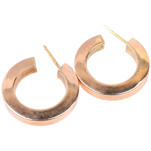 1363 - A pair of 9ct rose gold hoop earrings, with stud fittings, 23.2mm, 4.3g