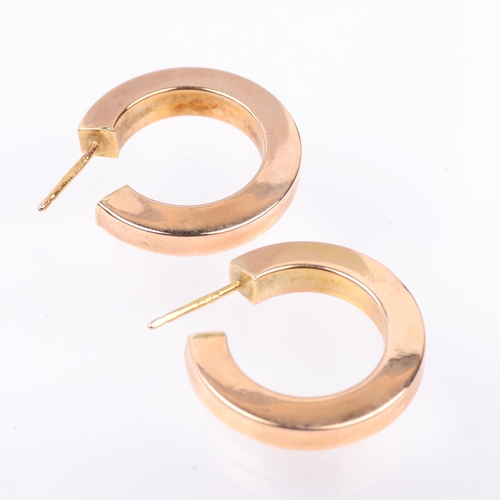 1363 - A pair of 9ct rose gold hoop earrings, with stud fittings, 23.2mm, 4.3g