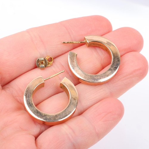 1363 - A pair of 9ct rose gold hoop earrings, with stud fittings, 23.2mm, 4.3g