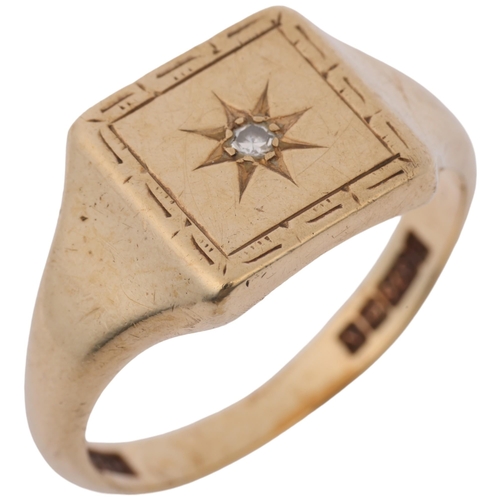 1368 - A mid-20th century 9ct gold solitaire diamond signet ring, maker HG&S, Birmingham 1962, setting heig... 