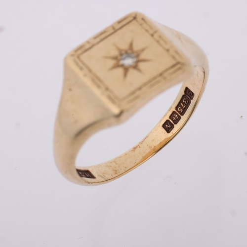 1368 - A mid-20th century 9ct gold solitaire diamond signet ring, maker HG&S, Birmingham 1962, setting heig... 