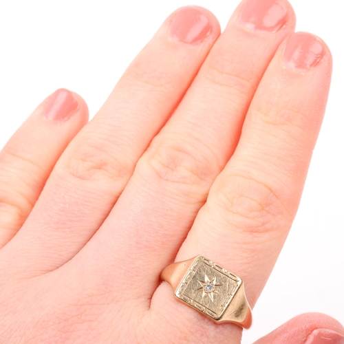 1368 - A mid-20th century 9ct gold solitaire diamond signet ring, maker HG&S, Birmingham 1962, setting heig... 