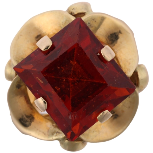 1378 - A late 20th century hessonite garnet dress ring, claw set with 9ct rectangular step-cut garnet, appa... 