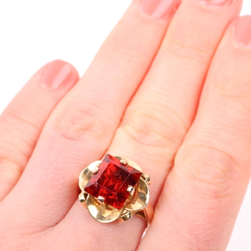 1378 - A late 20th century hessonite garnet dress ring, claw set with 9ct rectangular step-cut garnet, appa... 