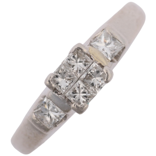 1381 - A modern platinum diamond dress ring, set with Princess-cut diamonds, total diamond content approx 0... 