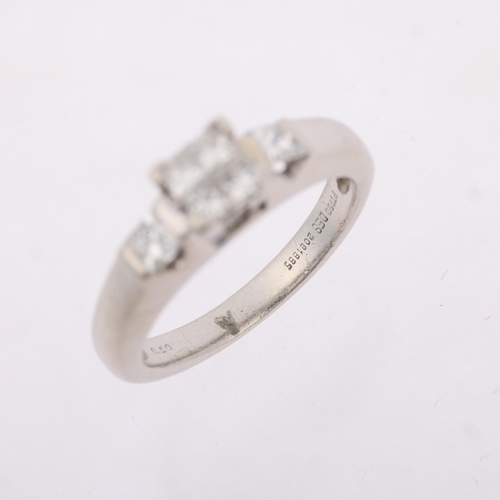 1381 - A modern platinum diamond dress ring, set with Princess-cut diamonds, total diamond content approx 0... 