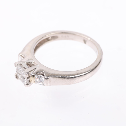 1381 - A modern platinum diamond dress ring, set with Princess-cut diamonds, total diamond content approx 0... 