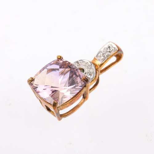 1385 - A modern 9ct gold ametrine and diamond pendant, maker DK, Birmingham 2008, 22mm, 2.4g