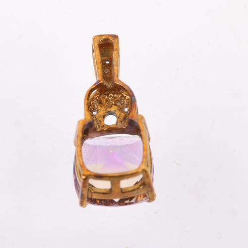 1385 - A modern 9ct gold ametrine and diamond pendant, maker DK, Birmingham 2008, 22mm, 2.4g