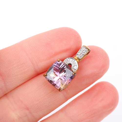 1385 - A modern 9ct gold ametrine and diamond pendant, maker DK, Birmingham 2008, 22mm, 2.4g