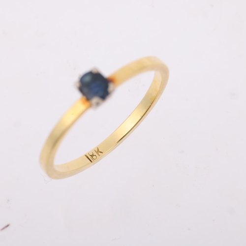 1387 - A Continental 18ct gold solitaire sapphire ring, sapphire measures approx 4.09 x 3.31 x 1.84mm, size... 