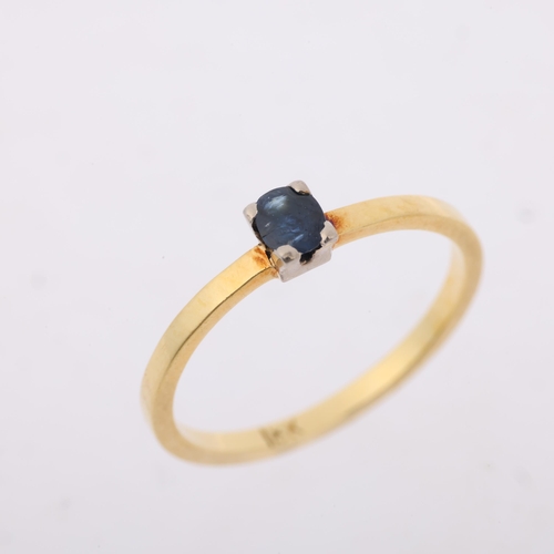 1387 - A Continental 18ct gold solitaire sapphire ring, sapphire measures approx 4.09 x 3.31 x 1.84mm, size... 