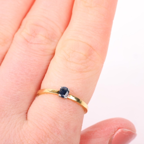 1387 - A Continental 18ct gold solitaire sapphire ring, sapphire measures approx 4.09 x 3.31 x 1.84mm, size... 