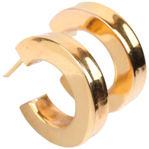 1389 - A pair of 9ct gold hoop earrings, with stud fittings, 18.2mm, 3.1g