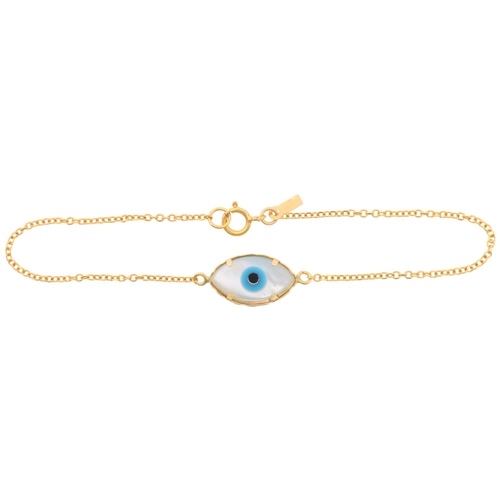 1390 - A modern 14ct gold mother-of-pearl evil eye bracelet, 16.5cm, 1.1g