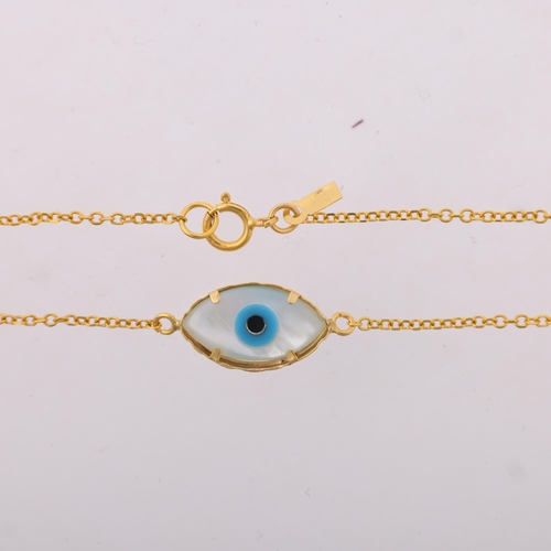 1390 - A modern 14ct gold mother-of-pearl evil eye bracelet, 16.5cm, 1.1g