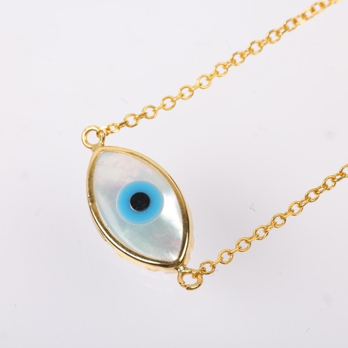 1390 - A modern 14ct gold mother-of-pearl evil eye bracelet, 16.5cm, 1.1g