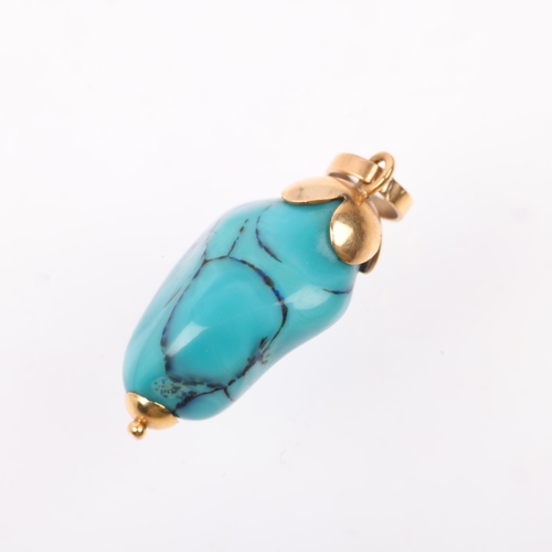 1394 - A Middle Eastern 14ct gold turquoise glass drop pendant, 31.6mm, 3.7g