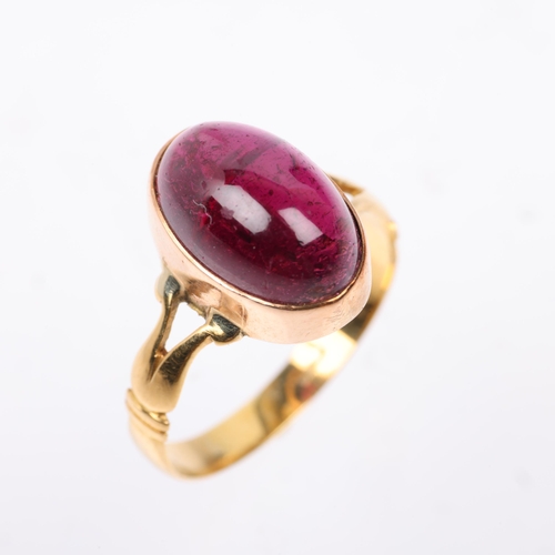 1395 - An Antique carbuncle garnet ring, apparently unmarked, setting height 12.8mm, size L, 2.7g