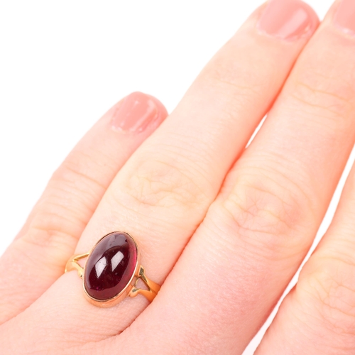 1395 - An Antique carbuncle garnet ring, apparently unmarked, setting height 12.8mm, size L, 2.7g