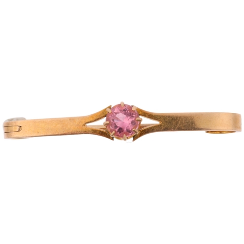 1398 - An Antique 15ct gold pink tourmaline openwork bar brooch, circa 1900, tourmaline measures approx 5.4... 