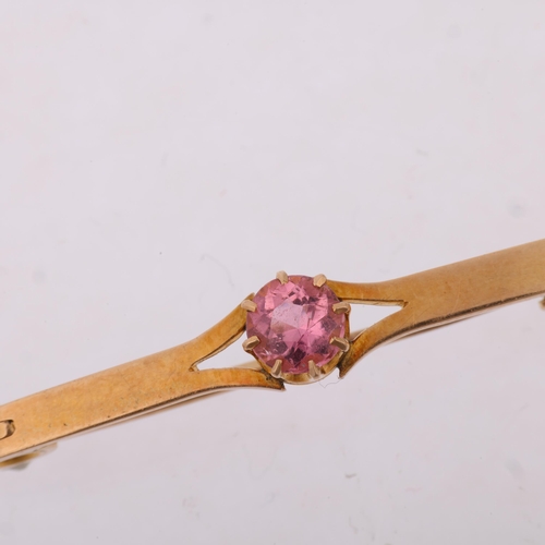 1398 - An Antique 15ct gold pink tourmaline openwork bar brooch, circa 1900, tourmaline measures approx 5.4... 