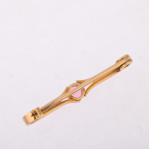 1398 - An Antique 15ct gold pink tourmaline openwork bar brooch, circa 1900, tourmaline measures approx 5.4... 